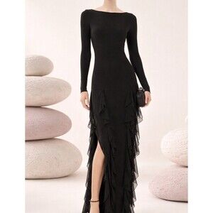 NBD Daphne Maxi Dress in Black - Size Small - Ruffle Trim Long Sleeve Gown